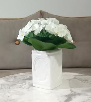 57858324442569999283959 Dahil, Dahil,vazoda Çiçek,beyaz Yapay Çiçek, Dekoratif Çiçekli Kare 8X8X16Cm Diğer