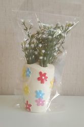 57858324442592799283959 2 Adet Dahil,vazoda Çiçek,beyaz Yapay Çiçek, Dekoratif Renkli Papatyalı Poliresin 5X5X16Cm Diğer