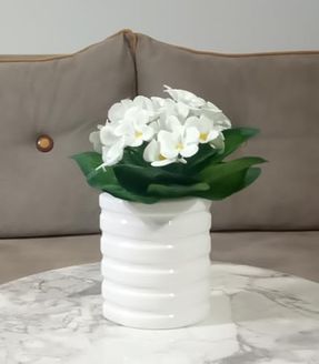 57858324442630099283959 Vazo Dahil, Vazoda Çiçek, Beyaz Yapay Çiçek, Dekoratif Oval Çizgili Vazo 9X6X16Cm Diğer