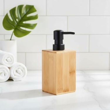 57858324443264099283959 Bambu Sıvı Sabunluk Ahşap El Sabunu, Losyon Ve Şampuan Dispenseri Modern Banyo, Mutfak Ve Lavabo Düzenleyici 255Ml Kare Bambu Sıvı Sabunluk Mat Siyah Pompalı Ahşap Sabun Şişe Diğer