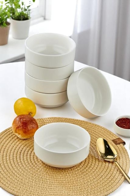 57858324451919499283959 6'lı 12 Cm Porselen Kase Seti - Çorba, Meze, Sufle, Salata, Tatlı, Kahvaltılık Sunum Kasesi Diğer