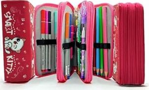 57858324453045899283959 Kalem Kutusu Beyaz Kedi Kawai Organizer Kalemkutu Vegan Deri Üç Bölmeli Kalemlik Diğer