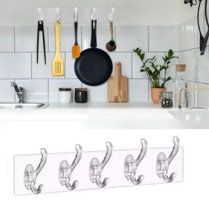 5'li Güçlü Yapışkanlı Şeffaf Duvar Askısı Banyo Mutfak Düzenleyici Pratik Askılık (4745)