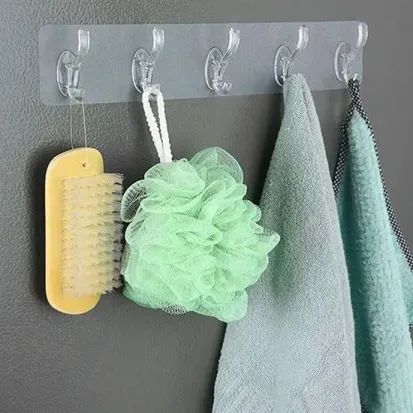 5'li Güçlü Yapışkanlı Şeffaf Duvar Askısı Banyo Mutfak Düzenleyici Pratik Askılık (4745)