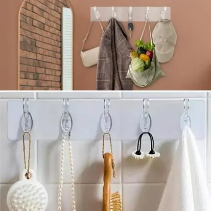 5'li Güçlü Yapışkanlı Şeffaf Duvar Askısı Banyo Mutfak Düzenleyici Pratik Askılık (4745)