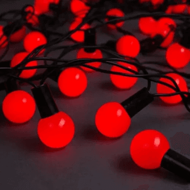 5m 28 LED Mini Top Işık Kırmızı - Fişli, Siyah Kablo