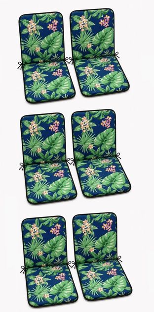 6 Adet Rattan Arkalıklı Sandalye Minderi (Kalınlık 4cm)-Tropikal Yeşil