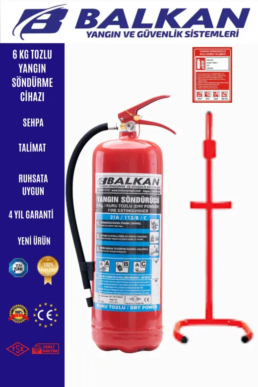 6 Kg Tozlu Yangın Söndürme Cihazı +Talimat+Sehpa