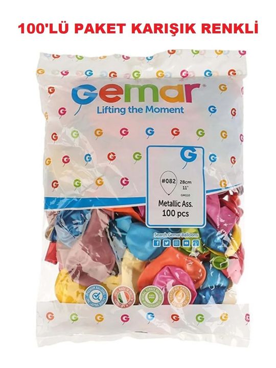 60312024 Gemar Metalik Balon Karışık Renk 100'lü Paket - 28*11