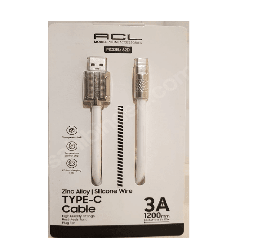 62Dv Acl 62D Pd 3A Çinko Alaşımlı Silikon Telli 1.2M Type-C Şarj Kablo Usb Kablo