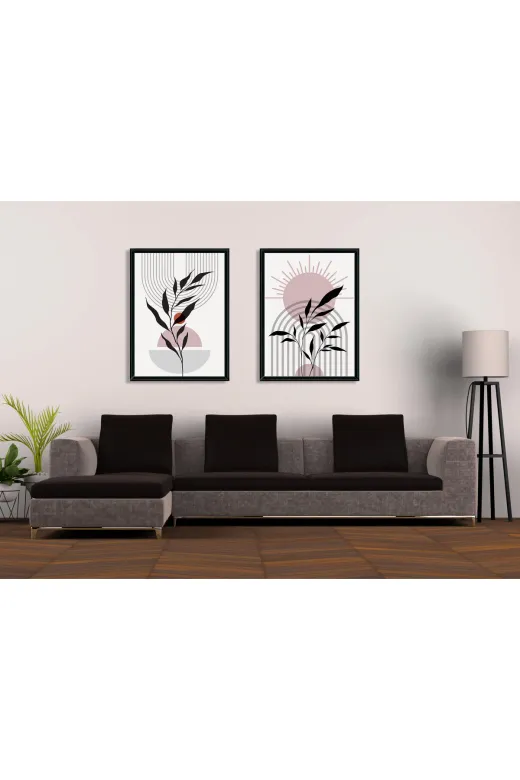 6515461456S2119 Canlı Renkler Düz Baskı Çiçek 2'li Mdf Tablo Seti Modern Minimalist Vazo Kolay Montaj Uv Baskı