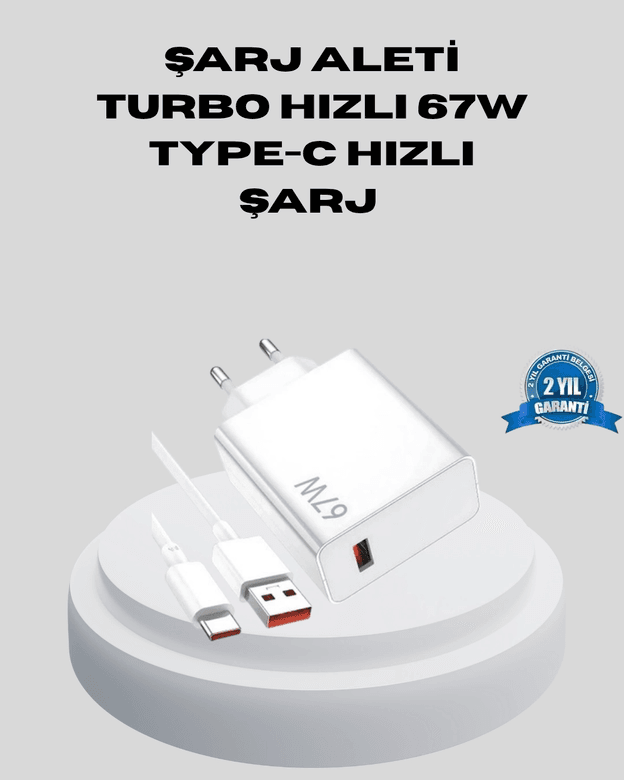 67W Type-C Turbo Şarj Cihazı – Aşırı Akım ve Isı Koruması, Seyahat Uyumlu