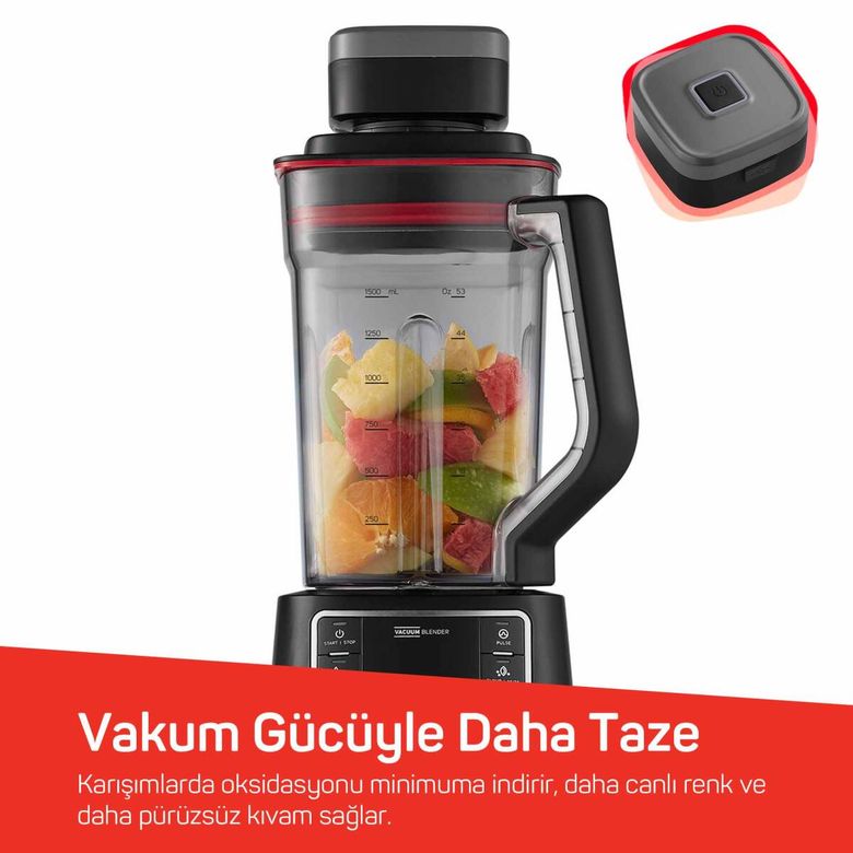 6999- Arzum Ar1061 Vacuumix Vakumlu 1500W Power Blender, 1.5L Sürahi, Buz Kırma Özellikli, Siyah