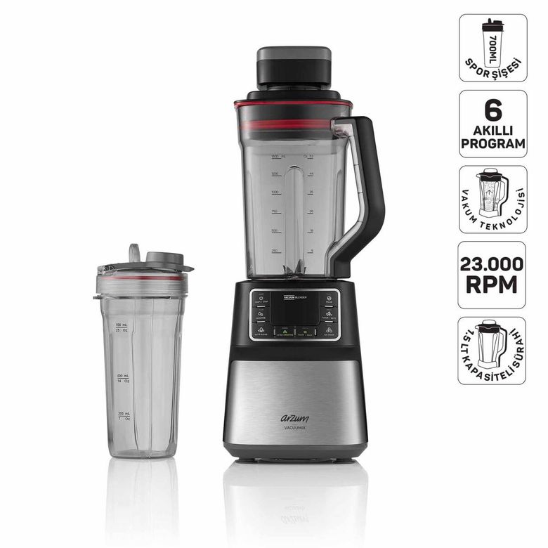 6.999- Arzum Ar1061 Vacuumix Vakumlu 1500W Power Blender, 1.5L Sürahi, Buz Kırma Özellikli, Siyah