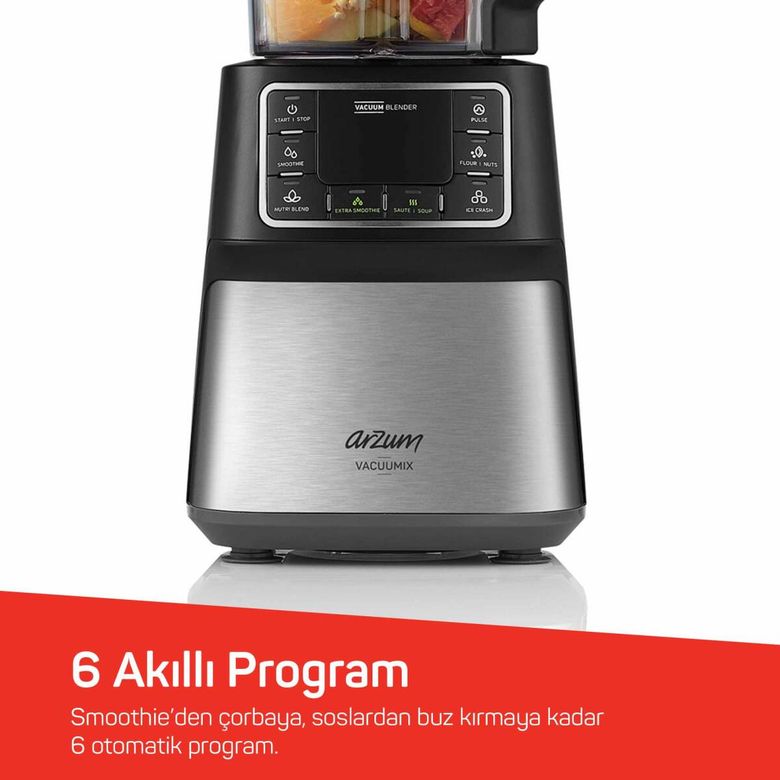 6.999- Arzum Ar1061 Vacuumix Vakumlu 1500W Power Blender, 1.5L Sürahi, Buz Kırma Özellikli, Siyah