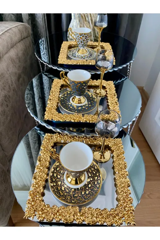 6'lı Kahve & Çay & Sunum Tepsisi Metal Döküm Full Döküm Model