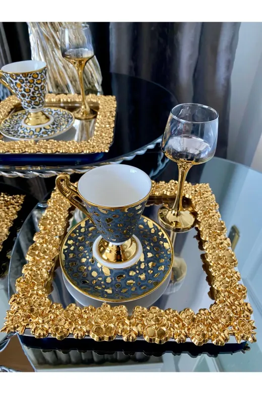 6'lı Kahve & Çay & Sunum Tepsisi Metal Döküm Full Döküm Model
