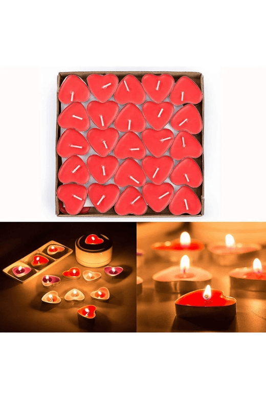 70062024 Tealight  50 Li Romantik Kalpli Tealight Mum Kırmızı Tea Light 50 Adet- Parti Organizasyon Malzemeleri