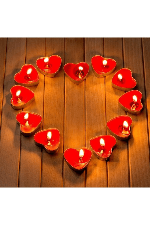 70062024 Tealight  50 Li Romantik Kalpli Tealight Mum Kırmızı Tea Light 50 Adet- Parti Organizasyon Malzemeleri