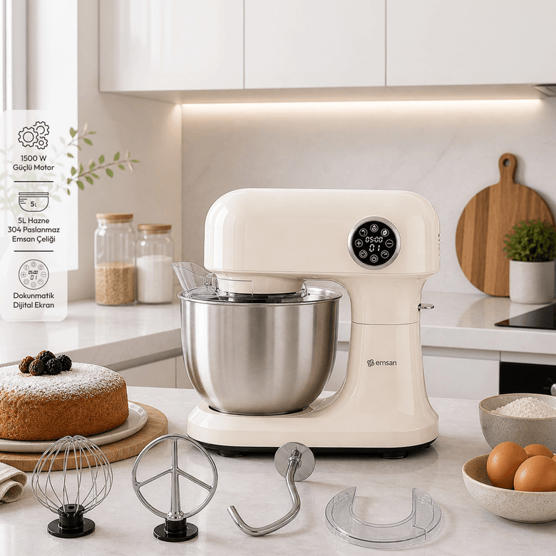 7999 Emsan Bella Gusto Pro Dijital Ekranlı Stand Mikser Krem 1500W