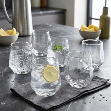 7Numara 57855210129084880184975 6&apos Lı Geometrik Cam Su Ve Meşrubat Bardağı Seti - Modern Kesim Kahve Yanı Bardağı 340 Ml Açık Kırmızı