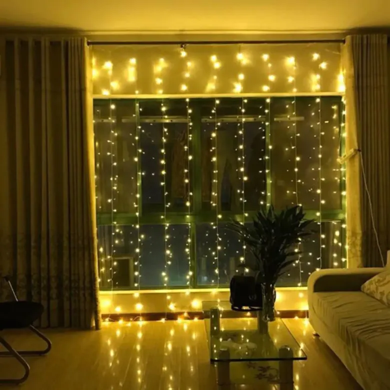8 Fonksiyonlu 200 Led 10 Saçak Şerit Led 2x2 Perde İp Led (Gün Işığı) (4745)