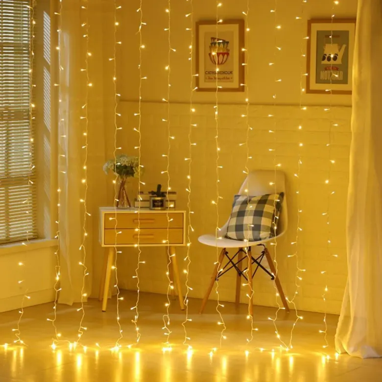 8 Fonksiyonlu 200 Led 10 Saçak Şerit Led 2x2 Perde İp Led (Gün Işığı) (4745)
