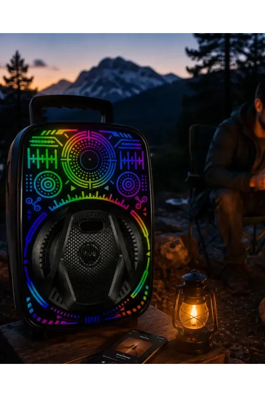 8 İnç Karaoke Hoparlör USB AUX FM Destekli Işıklı Speaker