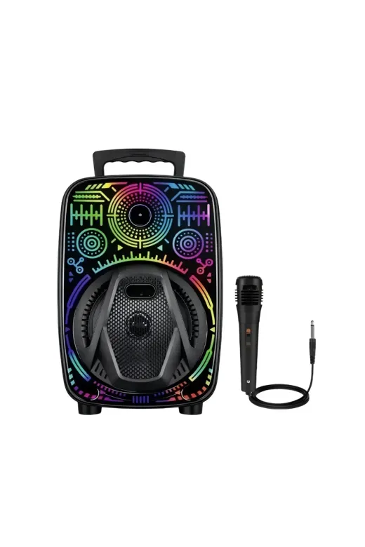 8 İnç Karaoke Hoparlör USB AUX FM Destekli Işıklı Speaker