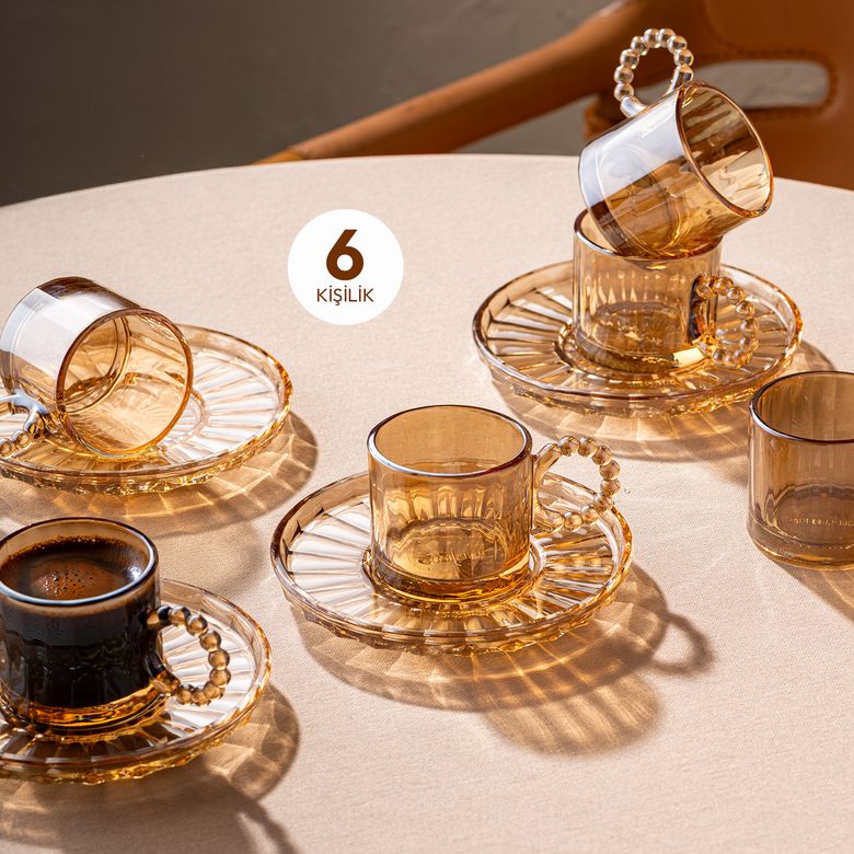 800*** Emsan Muhabbet Amber 6'lı Cam Kahve Fincanı 100 Ml