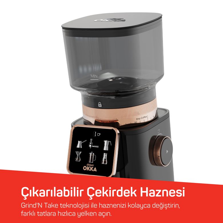 -8699- Arzum Okka Ok0044 Master Grind Kahve Öğütücü, 60 Öğütme Ayarlı, Dijital Ekranlı, Bakır
