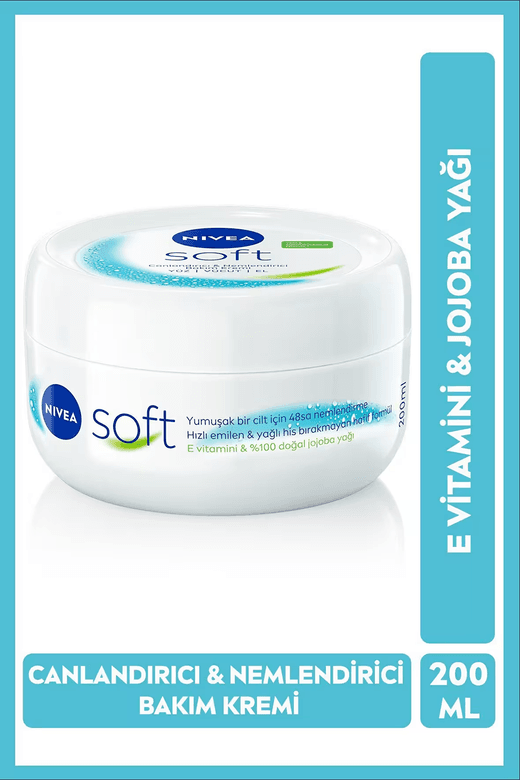 89050-08225-45 Nivea Soft Nemlendirici Bakım Kremi 200Ml, Jojoba Yağı, E Vitamini, Yüz Vücut El, Yumuşak Cilt Hissi