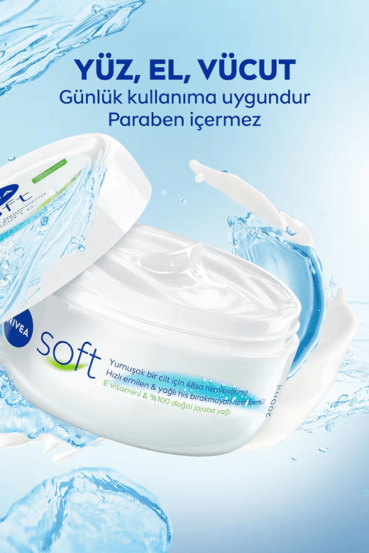 89050-08225-45 Nivea Soft Nemlendirici Bakım Kremi 200Ml, Jojoba Yağı, E Vitamini, Yüz Vücut El, Yumuşak Cilt Hissi