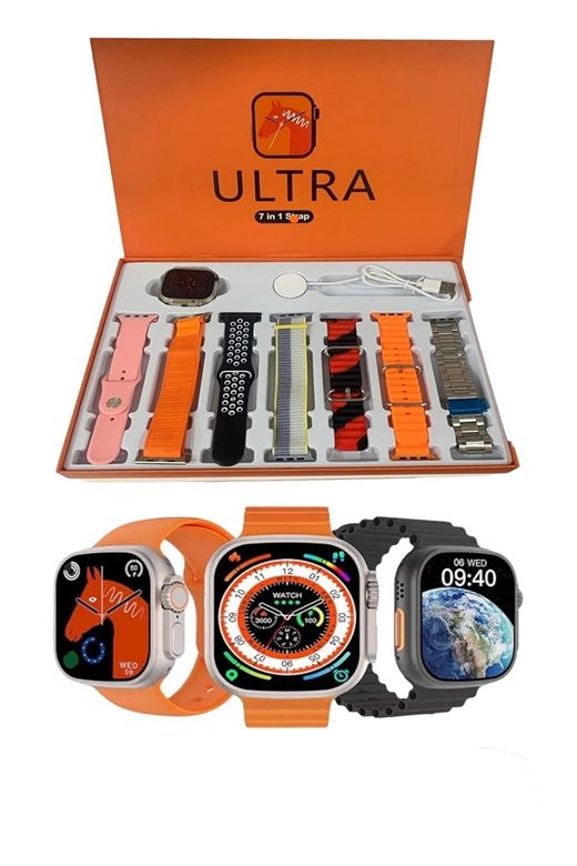 8Ultra7in1 Smart Watch 8 Ultra 7 In 1 Akıllı Saat 7 Kordonlu Takvim Spor Whatsapp Menülü