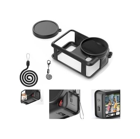 90 Fun 57855210133306380184975 Djı Osmo Action 6 İle Uyumlu Silikon Koruma Kılıfı, Yumuşak Kılıf Ve El Askısı, 3 Parça Set