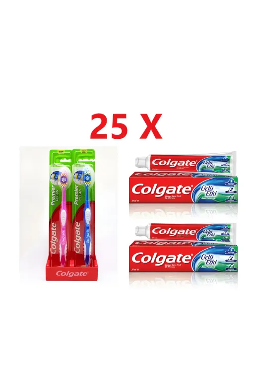 985641235461 Diş Macunu Üçlü Etki 50 Ml X 25 + Colgate Diş Fırçası Premier Clean X 25