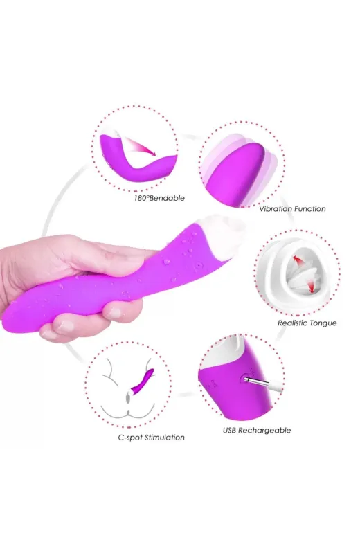 9+9 Modlu Klitoris Ve G-Spot Uyarıcı 2 In 1 Dil Vibratör - Mor
