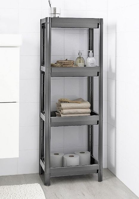 Abm 131620510 4 Katlı Geçmeli Plastik Banyo Ve Mutfak Organizeri, Kolay Montajlı 4 Katlı Raf, Mutfakta Ve Banyoda Kullanım İçin İdeal, Dayanıklı Depolama Çözümü Antrasit Gri