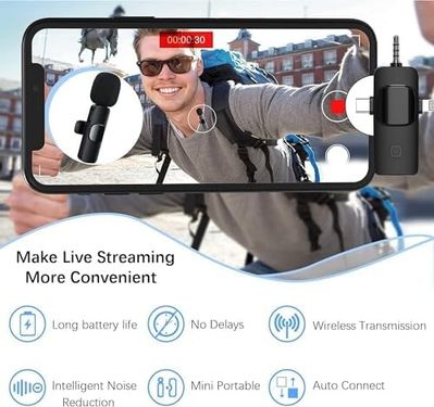 Accusys 131611979 Kablosuz İkili Yaka Mikrofonu İphone İle Uyumlu 3.5Mm Aux İphone Type-C Pc Tablet Video Kayıt Röportaj Canlı Yayın Vlog Kablosuz Mikrofon Usb C Ve Amfi Ve Bilgisayar Uyumlu Zr564