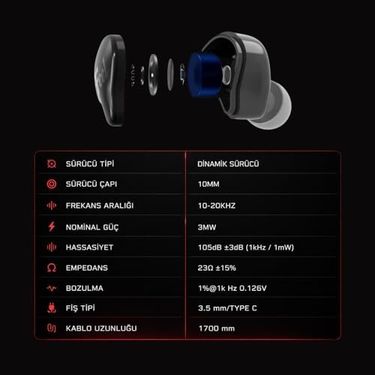 Accusys 131612755 Feel Iem Kulaklık, Kulak İçi Gaming In-Ear Headphone Feel