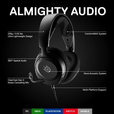 Accusys 131620580 Steelseries Arctis Nova 1 Multi-Platform Gaming Kulaklık Hi-Fi Sürücü 360 Surround Ses Airweave Memory Foam Kulak Yastıkları Gürültü Önleyici Mikrofon, Pc, Ps5, Switch, Xbox Siyah