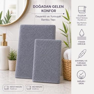 Aceylan 57855210125759180184975 Bambu Takım, Saç Ve Vücut Havlusu 4 Renk
