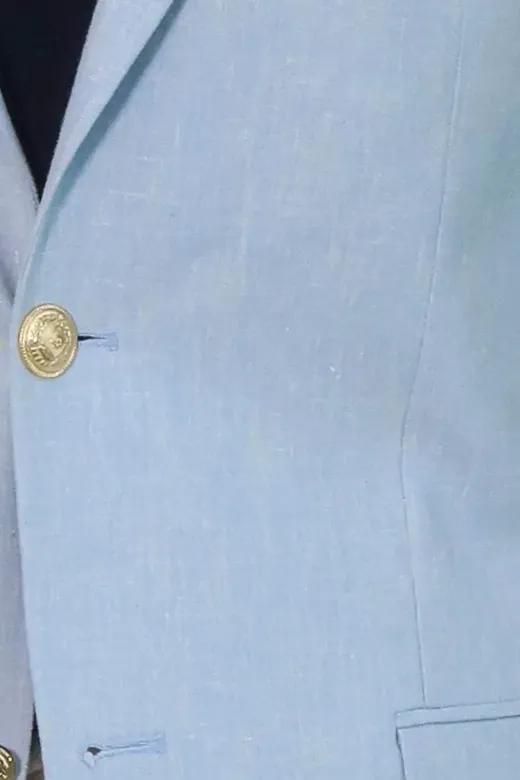 Açık Mavi Keten Dokulu Gold Renk Metal Düğmeli Slim Fit Erkek Blazer Ceket - Wessi