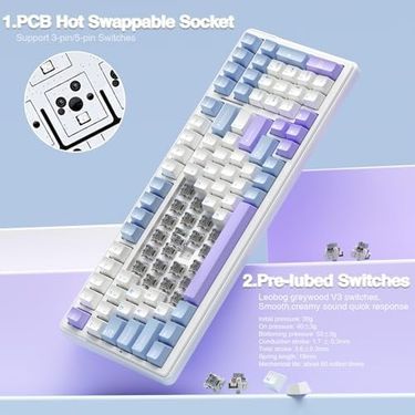 Acil Pano 131612396 Aula F99 3 Modlu Rgb Hot Swap Mekanik Linear Graywood V3 Switch Kablosuz Makrolu Klavye Lila