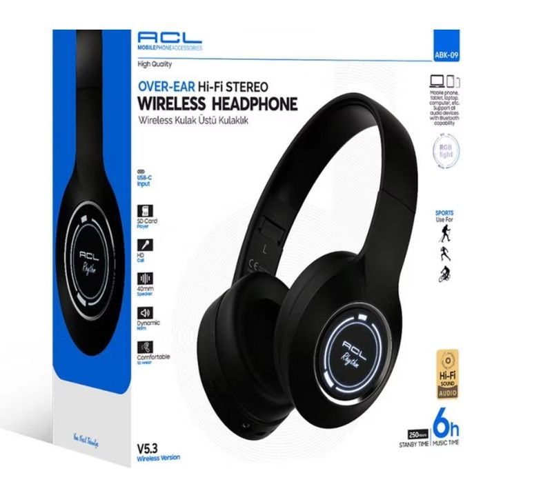 ACL Abk-09  Wireless V5.3 Hi-Fi Ses Kaliteli Kulak Üstü Kablosuz Kulaklık