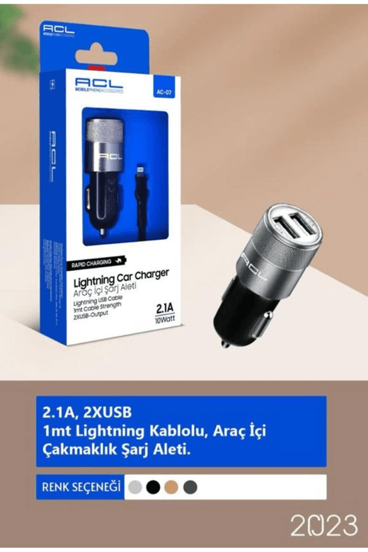 Acl Ac-07 Power Classic Series Araç İçi Şarj Aleti Lightning Kablolu Araç İçi Şarj Cihazı