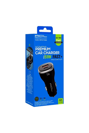 ACL Ac-104 Araç İçi Çift Çıkışlı Şarj Cihazı 51W (Usb-A & Usb-C, Pd 6A)  Araç İçi Şarj