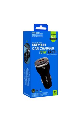 ACL Ac-104 Pd 6A, 51Watt Dual Ports 1Xusb-A, 1Xusb-C Çıkışlı Araç İçi Şarj