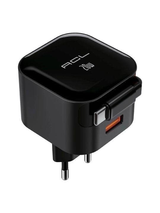 ACL AC119 20W Pd + 3.4A Hızlı Şarj | Geri Çekilebilir Usb-C Kablolu Seyahat Adaptörü