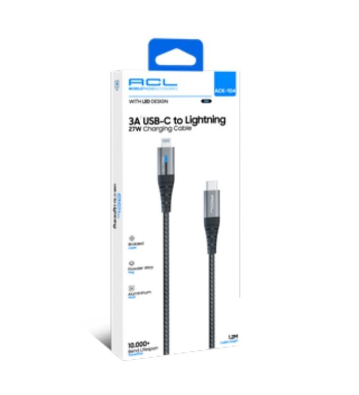 Acl Ack-104 3A 27 W 1.2 Mt Usb-C To Lightning Led Işıklı Usb Şarj Kablo